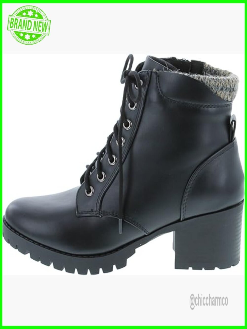 Lug Sole Chunky Heel Combat Ankle Boot Lace up Side Zipper